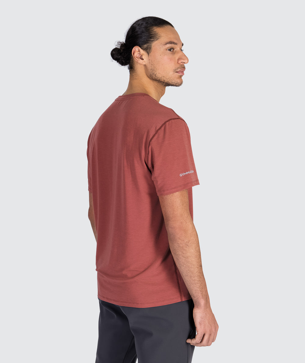 Soft Tencel Men's Training T-Shirt, Model 187 cm / size L#color_brick