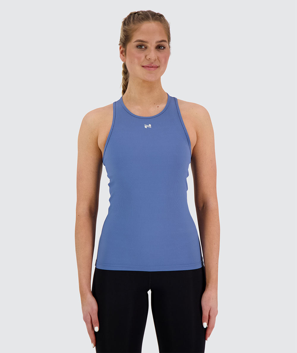 women's ribbed tank top, Model 173 cm / size S#color_moonlight-blue