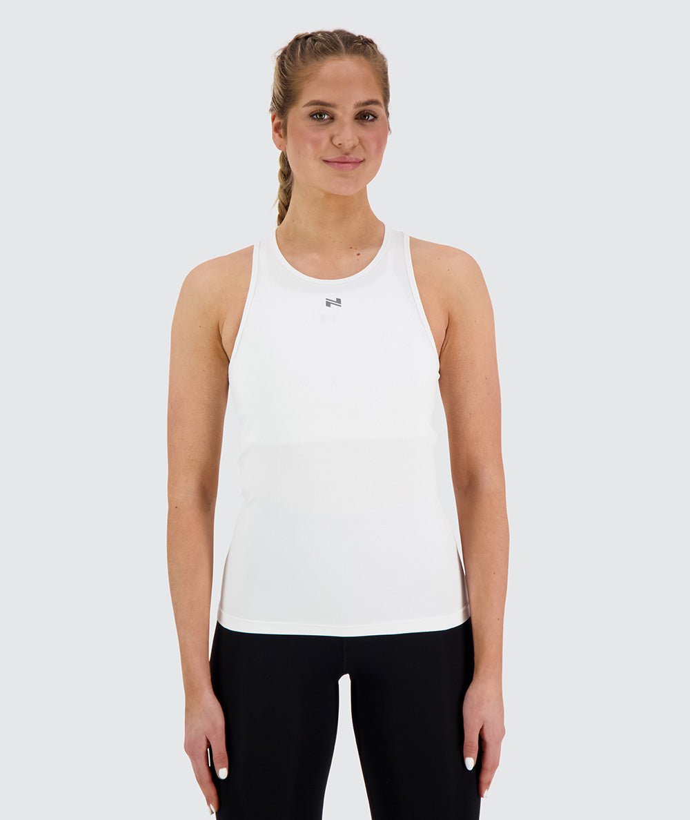 women's ribbed tank top, Model 173 cm / size S#color_white